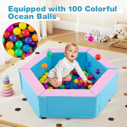 3-Piece Baby Foam Climbing Blocks with Ball Pit and 100 Colorful Ocean Balls-Blue
