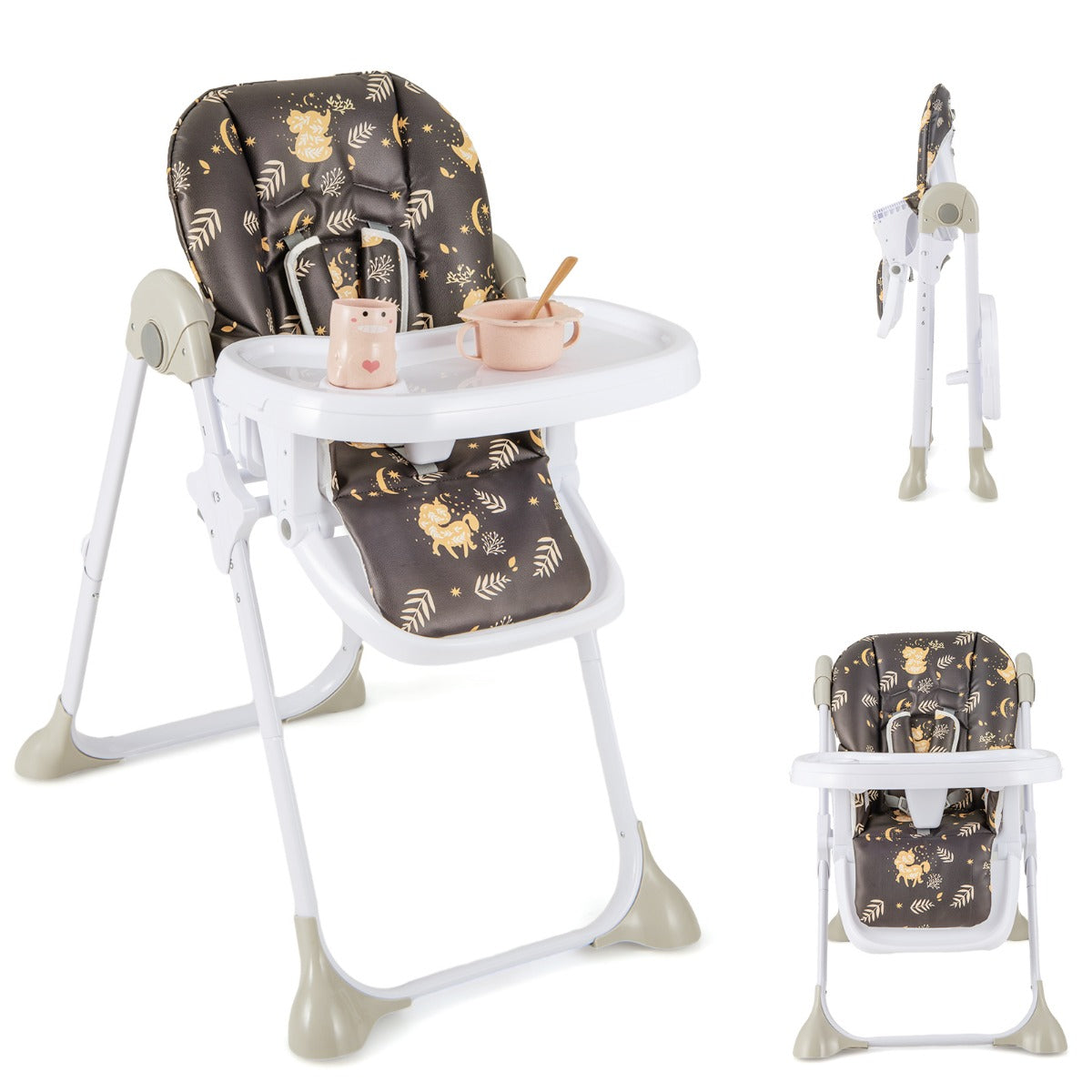 Costway Baby Foldable Convertible High Chair with Adjustable Height Recline-Black