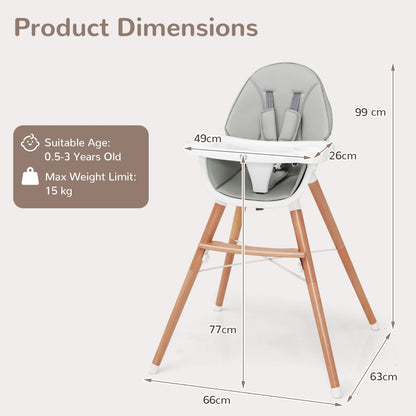 Wooden High Chair with Double 4-Gear Tray for Babies-Grey