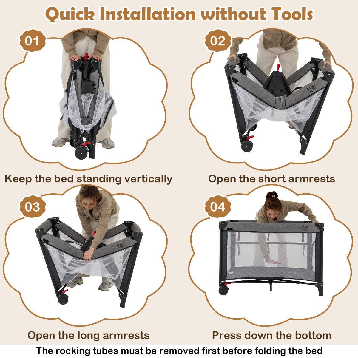 5-in-1 Baby Pack and Play with 4-Level Adjustable Height and Changing Table-Black