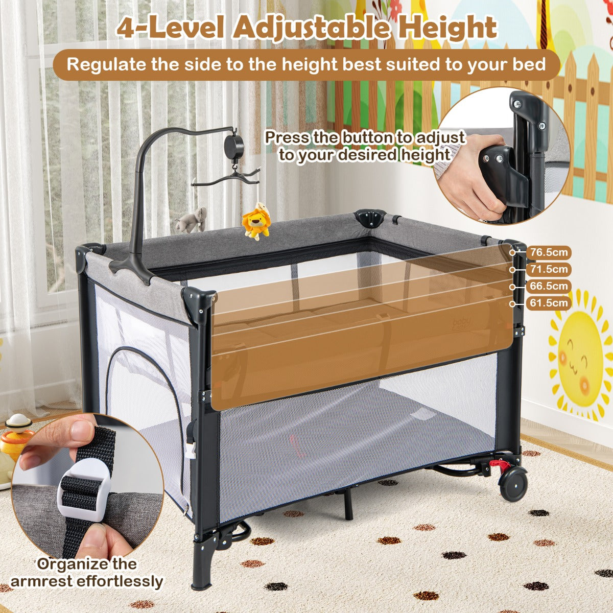 5-in-1 Baby Pack and Play with 4-Level Adjustable Height and Changing Table-Black