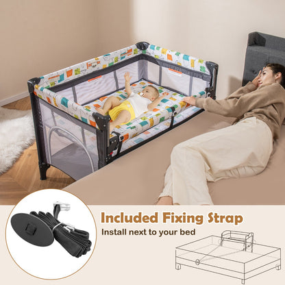 5-in-1 Baby Pack and Play with 4-Level Adjustable Height and Changing Table-Grey