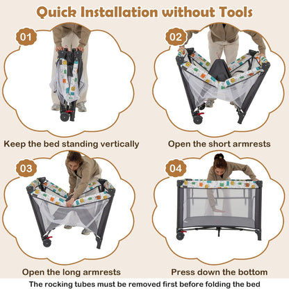 5-in-1 Baby Pack and Play with 4-Level Adjustable Height and Changing Table-Grey