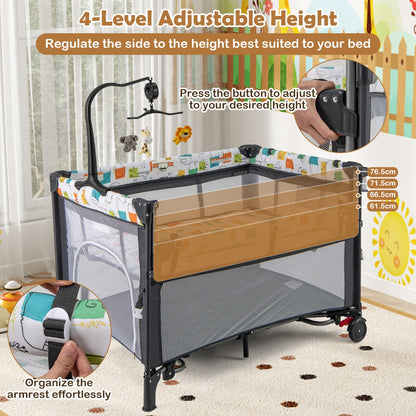 5-in-1 Baby Pack and Play with 4-Level Adjustable Height and Changing Table-Grey