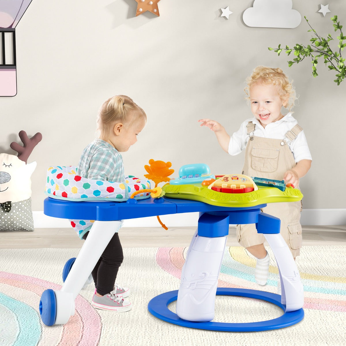 3 in 1 Baby Stationary Activity Center with Educational and Music Function Tabletop-Blue