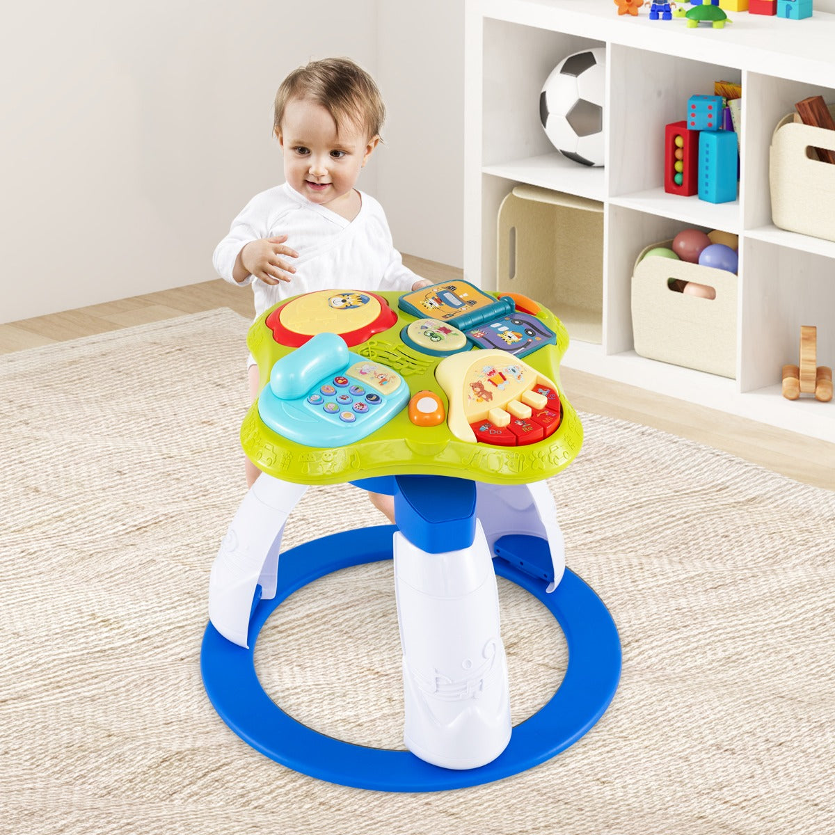 3 in 1 Baby Stationary Activity Center with Educational and Music Function Tabletop-Blue
