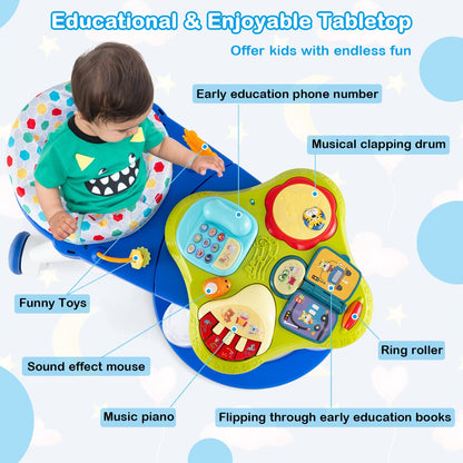 3 in 1 Baby Stationary Activity Center with Educational and Music Function Tabletop-Blue