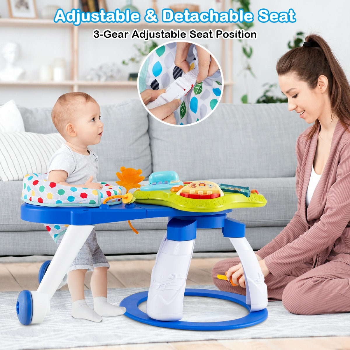 3 in 1 Baby Stationary Activity Center with Educational and Music Function Tabletop-Blue