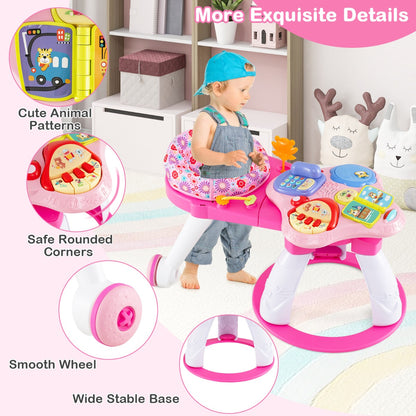 3 in 1 Baby Stationary Activity Center with Educational and Music Function Tabletop-Pink