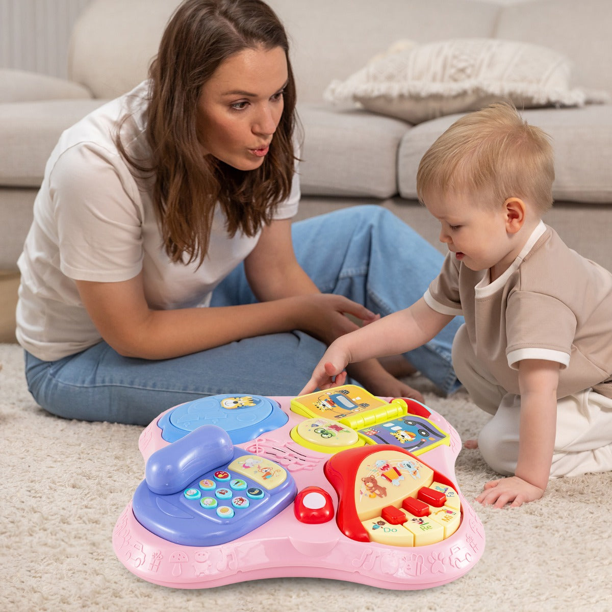 3 in 1 Baby Stationary Activity Center with Educational and Music Function Tabletop-Pink
