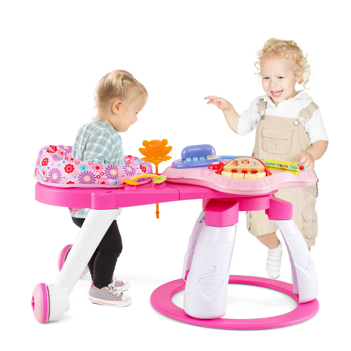 3 in 1 Baby Stationary Activity Center with Educational and Music Function Tabletop-Pink