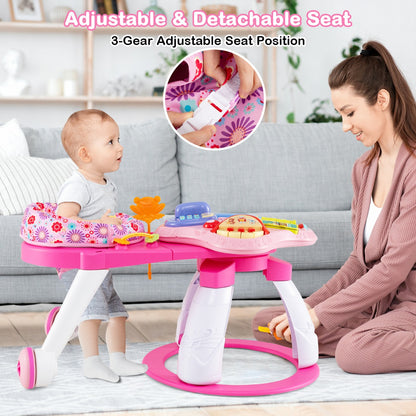 3 in 1 Baby Stationary Activity Center with Educational and Music Function Tabletop-Pink