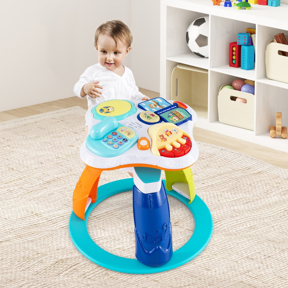 3 in 1 Baby Stationary Activity Center with Educational and Music Function Tabletop-White
