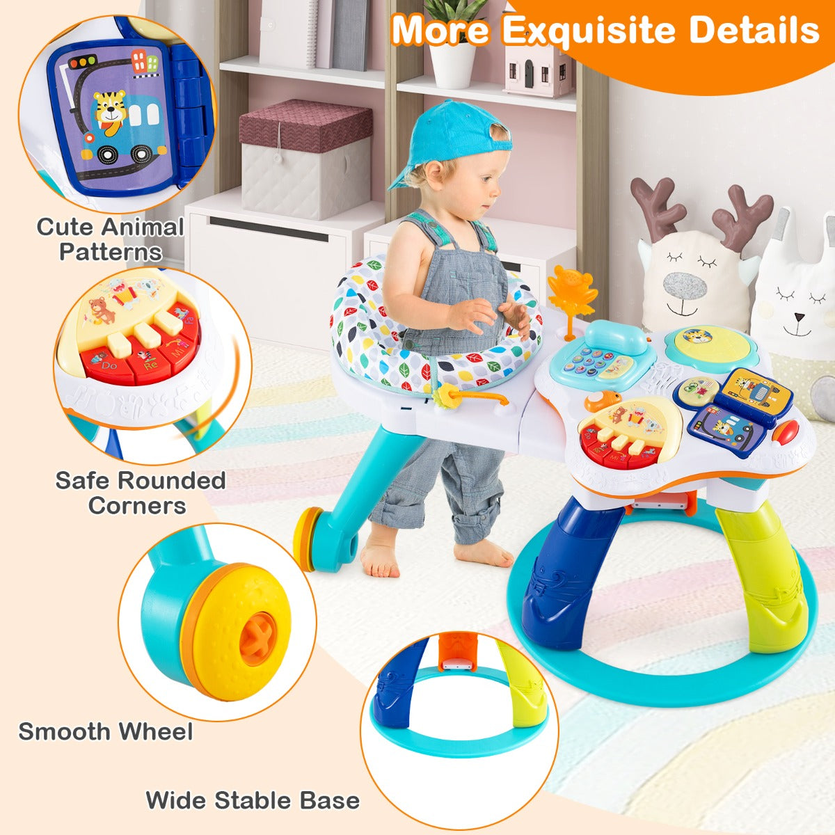 3 in 1 Baby Stationary Activity Center with Educational and Music Function Tabletop-White