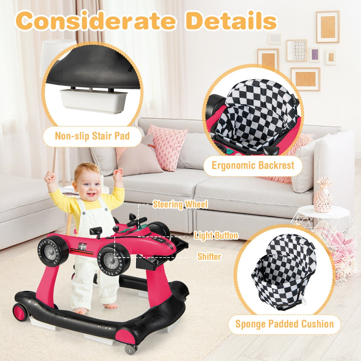 4-in-1 Baby Walker with Adjustable Height and Speed for Babies