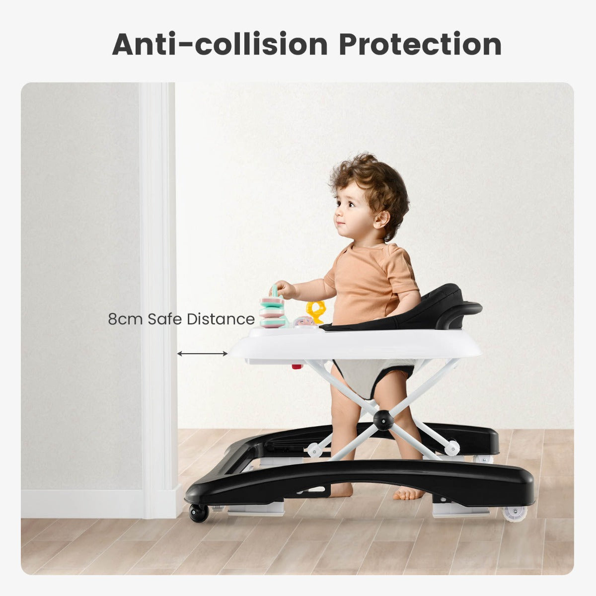 Foldable Baby Walker with Adjustable Height for Boys and Girls-Black