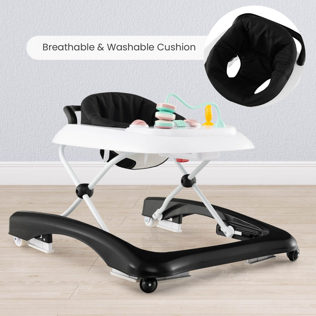 Foldable Baby Walker with Adjustable Height for Boys and Girls-Black