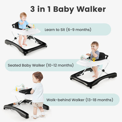 Foldable Baby Walker with Adjustable Height for Boys and Girls-Black