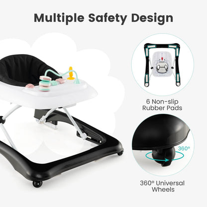 Foldable Baby Walker with Adjustable Height for Boys and Girls-Black