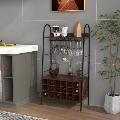 Wine storage rack includes protective baffle to keep bottles, glasses and items safely in place