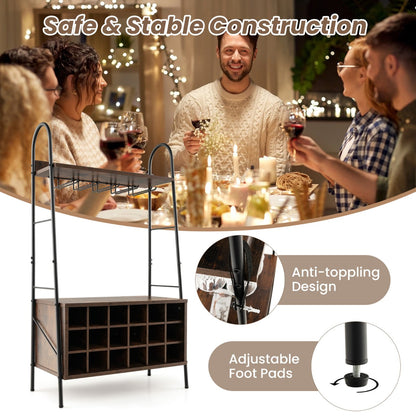 Kitchen wine cabinet with wide countertop and open shelf for appliances and dining essentials