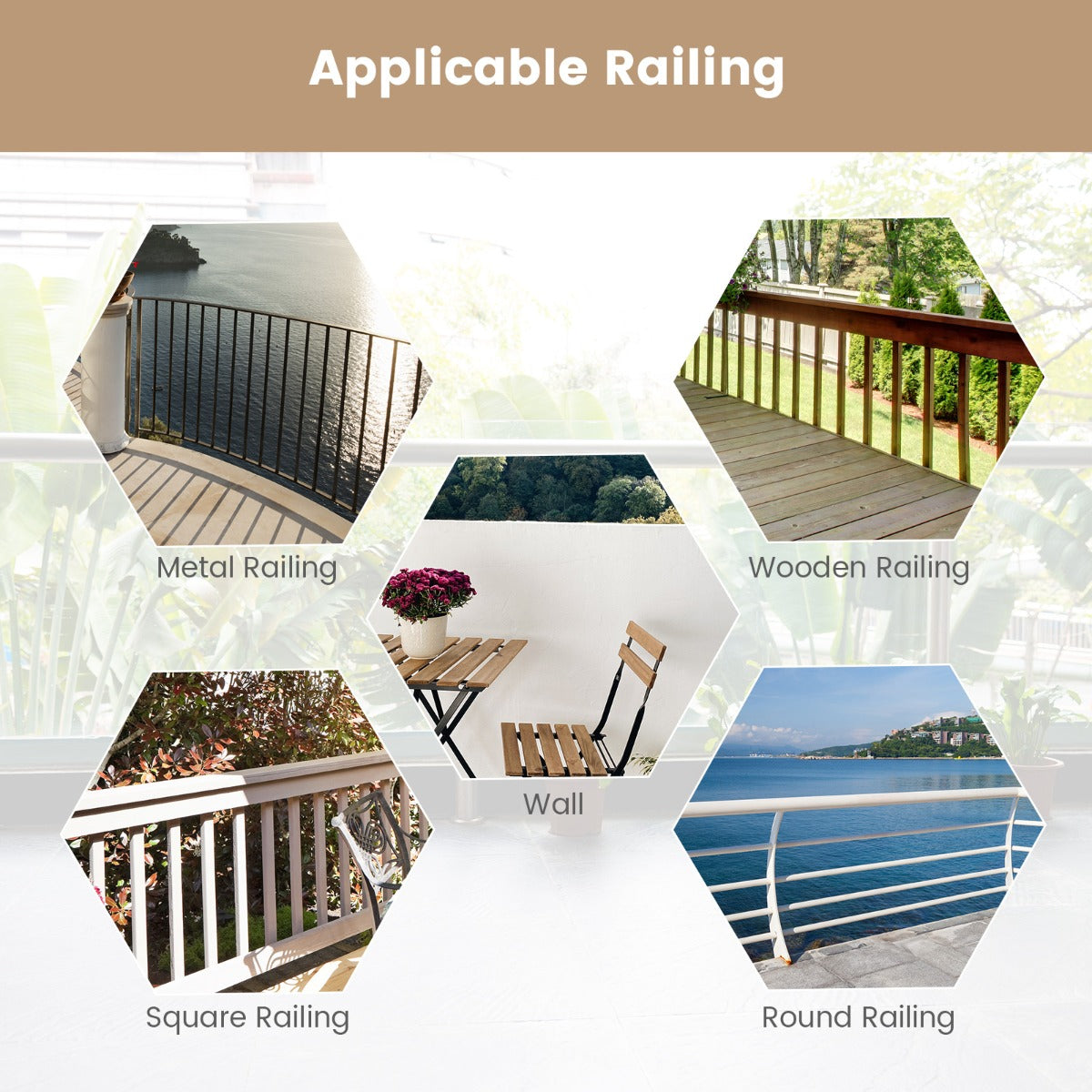 Costway 5-level Height-adjustable Balcony Hanging Table Loadable up to 20 kg for Balcony Garden