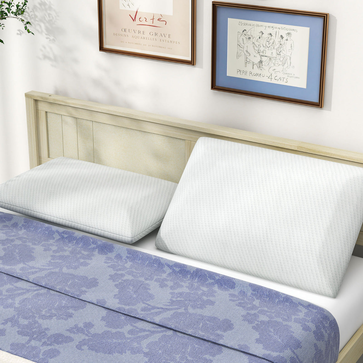 Costway Bamboo 3D Cutting Air Flow Refreshing Charcoal Memory Foam Pillow Set of 2