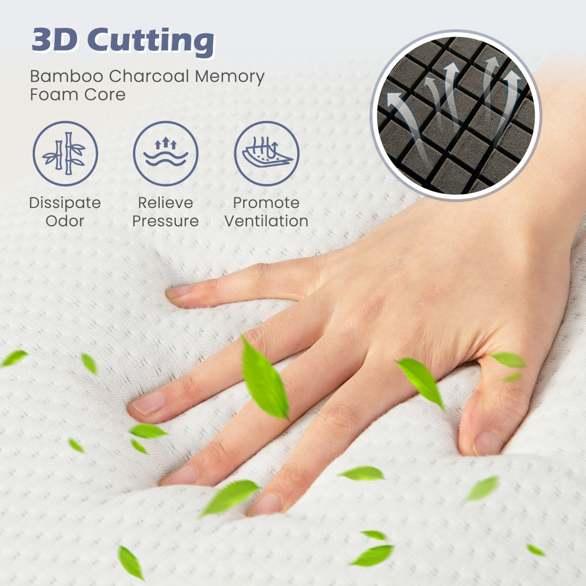 Costway Bamboo 3D Cutting Air Flow Refreshing Charcoal Memory Foam Pillow Set of 2