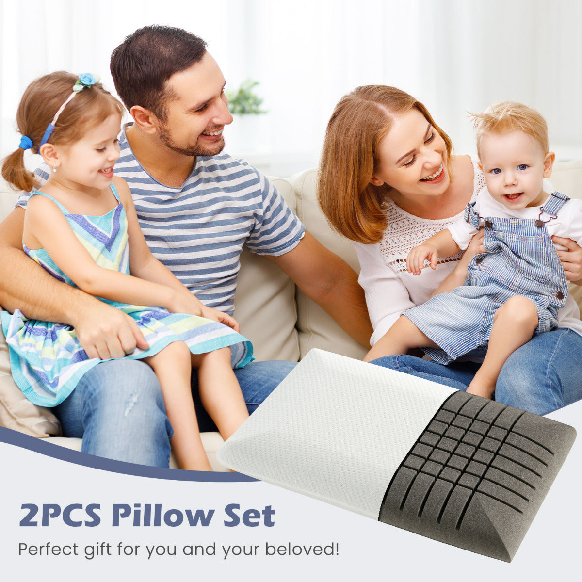 Costway Bamboo 3D Cutting Air Flow Refreshing Charcoal Memory Foam Pillow Set of 2