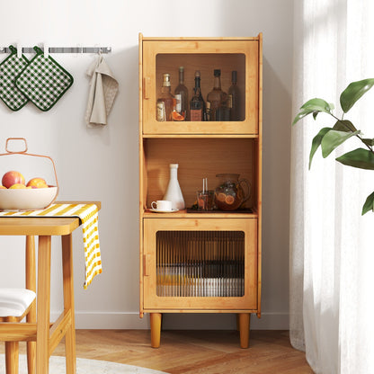 3-Cube Bamboo Cabinet with Open Compartment and 2 Acrylic Doors-Natural
