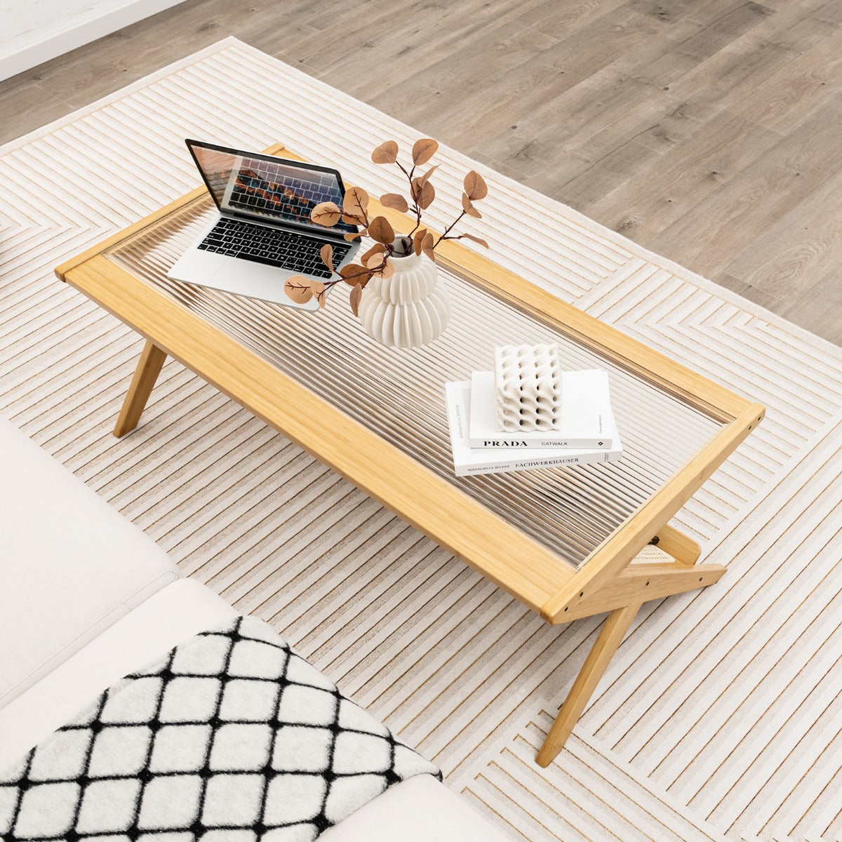 Costway  2-Tier Rectangular Coffee Table with Glass Tabletop for Living Room/Office