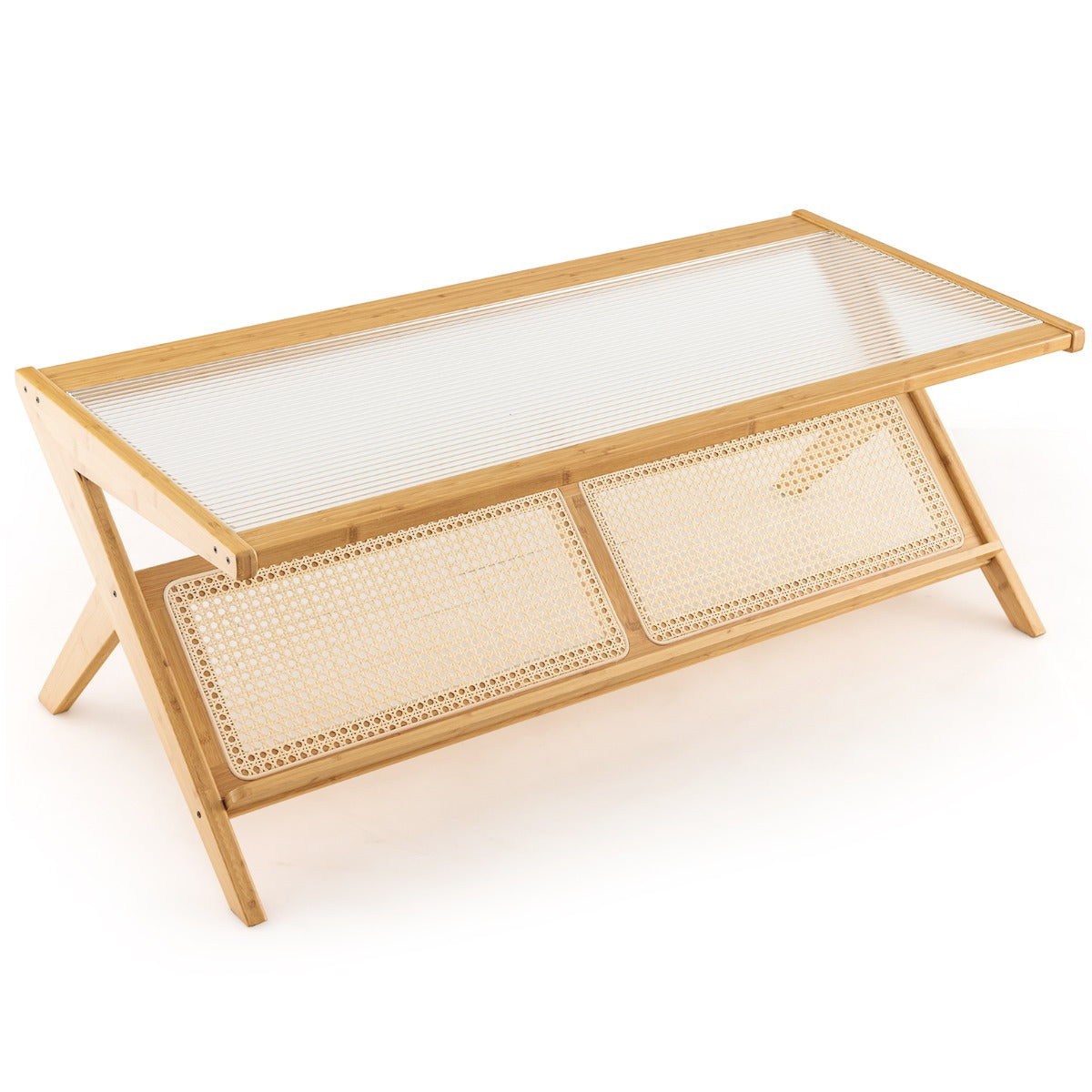 Costway  2-Tier Rectangular Coffee Table with Glass Tabletop for Living Room/Office