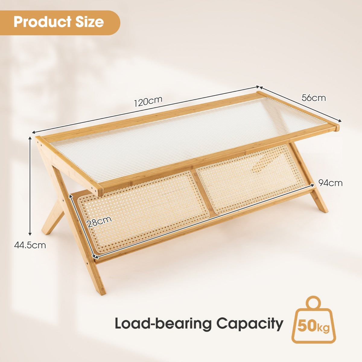 Costway  2-Tier Rectangular Coffee Table with Glass Tabletop for Living Room/Office