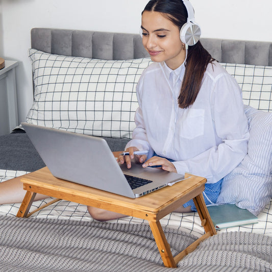 Costway Bamboo Laptop Lap Tray with Adjustable Legs for Surfing, Reading, Writing, Eating