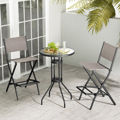 Costway Outdoor Bar Chair Set of 2 with Metal Frame for Balcony/Garden/Poolside