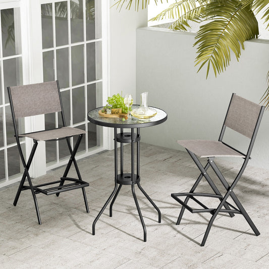 Costway Outdoor Bar Chair Set of 2 with Metal Frame for Balcony/Garden/Poolside
