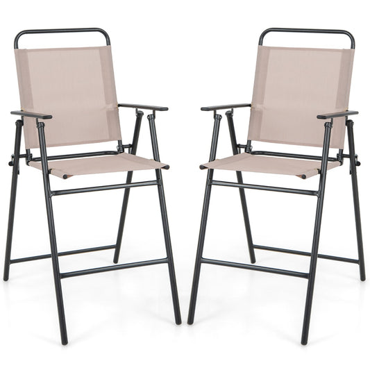 Costway Outdoor Folding Bar Chair Set of 2 with Backrest for Backyard/Poolside/Balcony