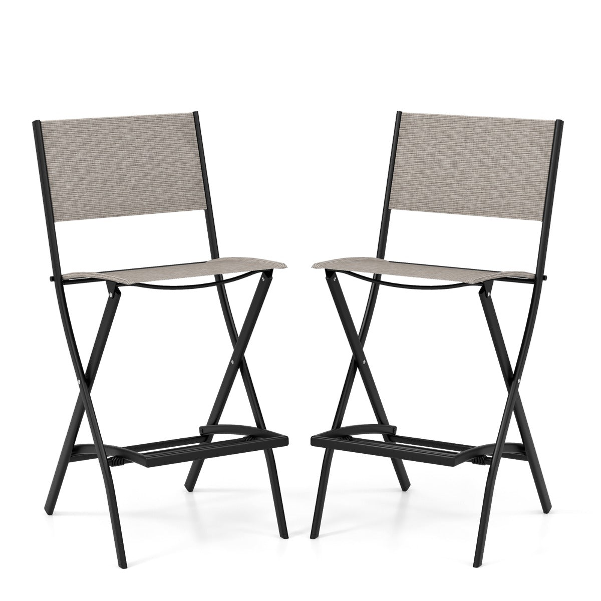 Costway Outdoor Bar Chair Set of 2 with Metal Frame for Balcony/Garden/Poolside