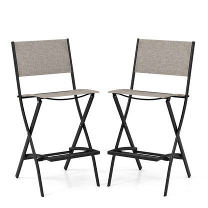 Costway Outdoor Bar Chair Set of 2 with Metal Frame for Balcony/Garden/Poolside
