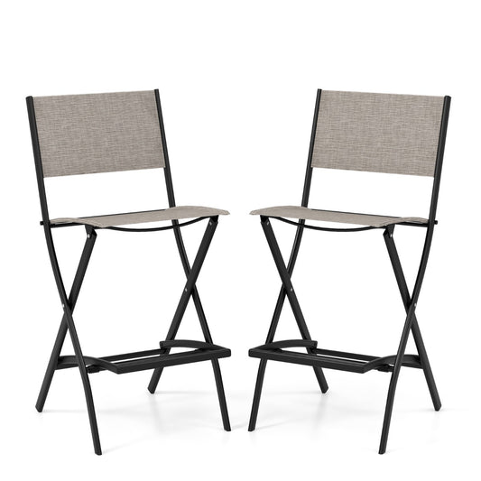 Costway Outdoor Bar Chair Set of 2 with Metal Frame for Balcony/Garden/Poolside
