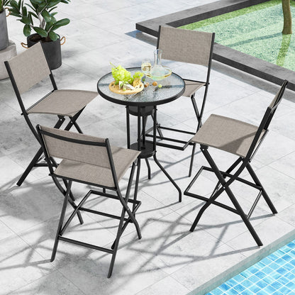 Costway Outdoor Bar Chair Set of 2 with Metal Frame for Balcony/Garden/Poolside