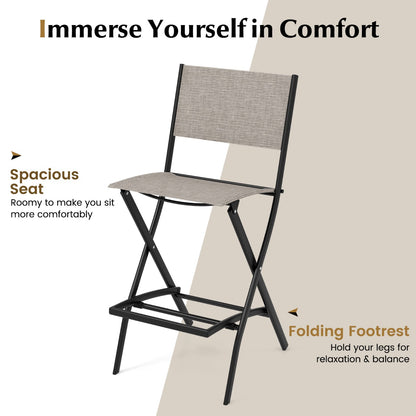 Costway Outdoor Bar Chair Set of 2 with Metal Frame for Balcony/Garden/Poolside
