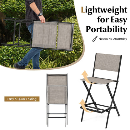 Costway Outdoor Bar Chair Set of 2 with Metal Frame for Balcony/Garden/Poolside