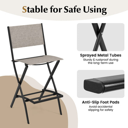 Costway Outdoor Bar Chair Set of 2 with Metal Frame for Balcony/Garden/Poolside