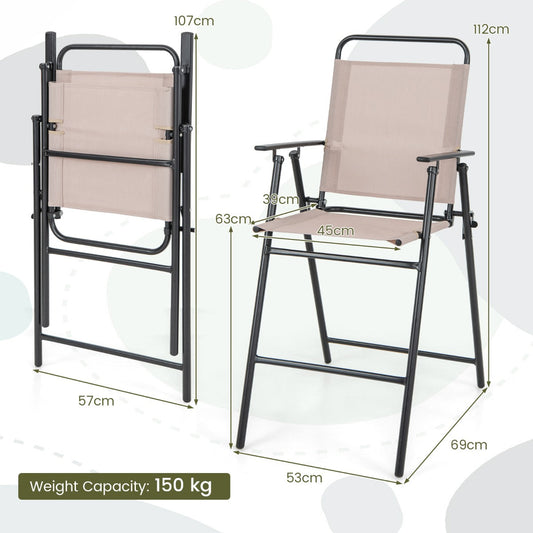 Outdoor folding bar chairs with breathable mesh fabric, armrests, and footrests for comfort