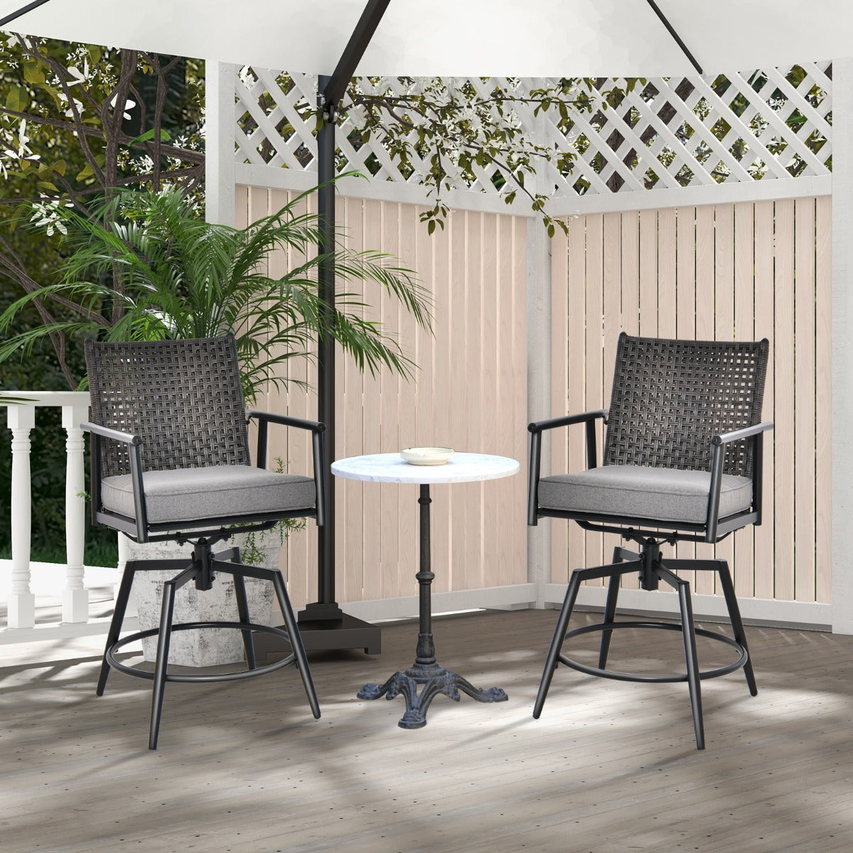 360-degree swivel seats let guests turn freely and socialize comfortably in different directions