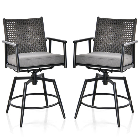 Costway 360° Swivel Bar Stool Set of 2 with Metal Frame and PE Rattan Backrest