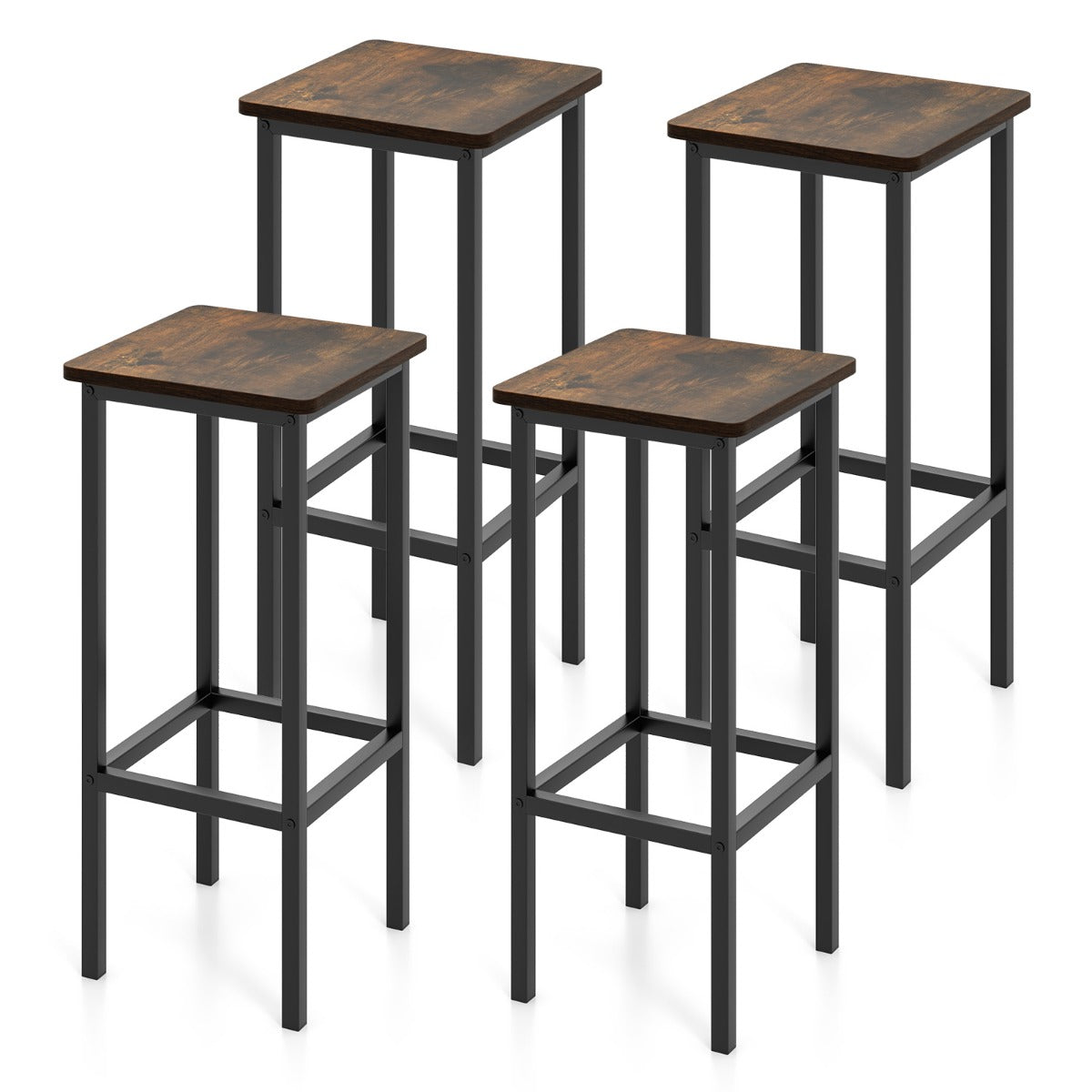 4-Piece Bar Stool Set with Metal Frame and Footrest for Dining Room