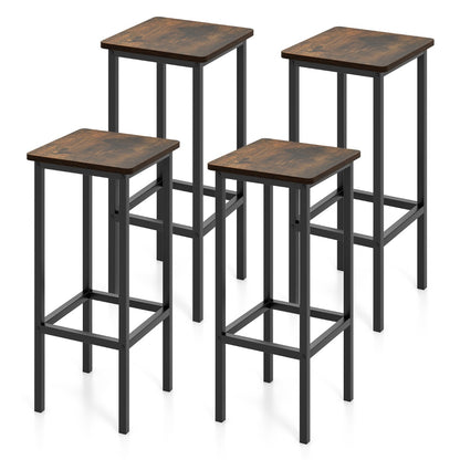 4-Piece Bar Stool Set with Metal Frame and Footrest for Dining Room