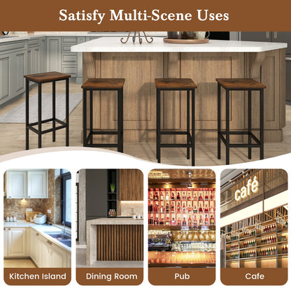 4-Piece Bar Stool Set with Metal Frame and Footrest for Dining Room
